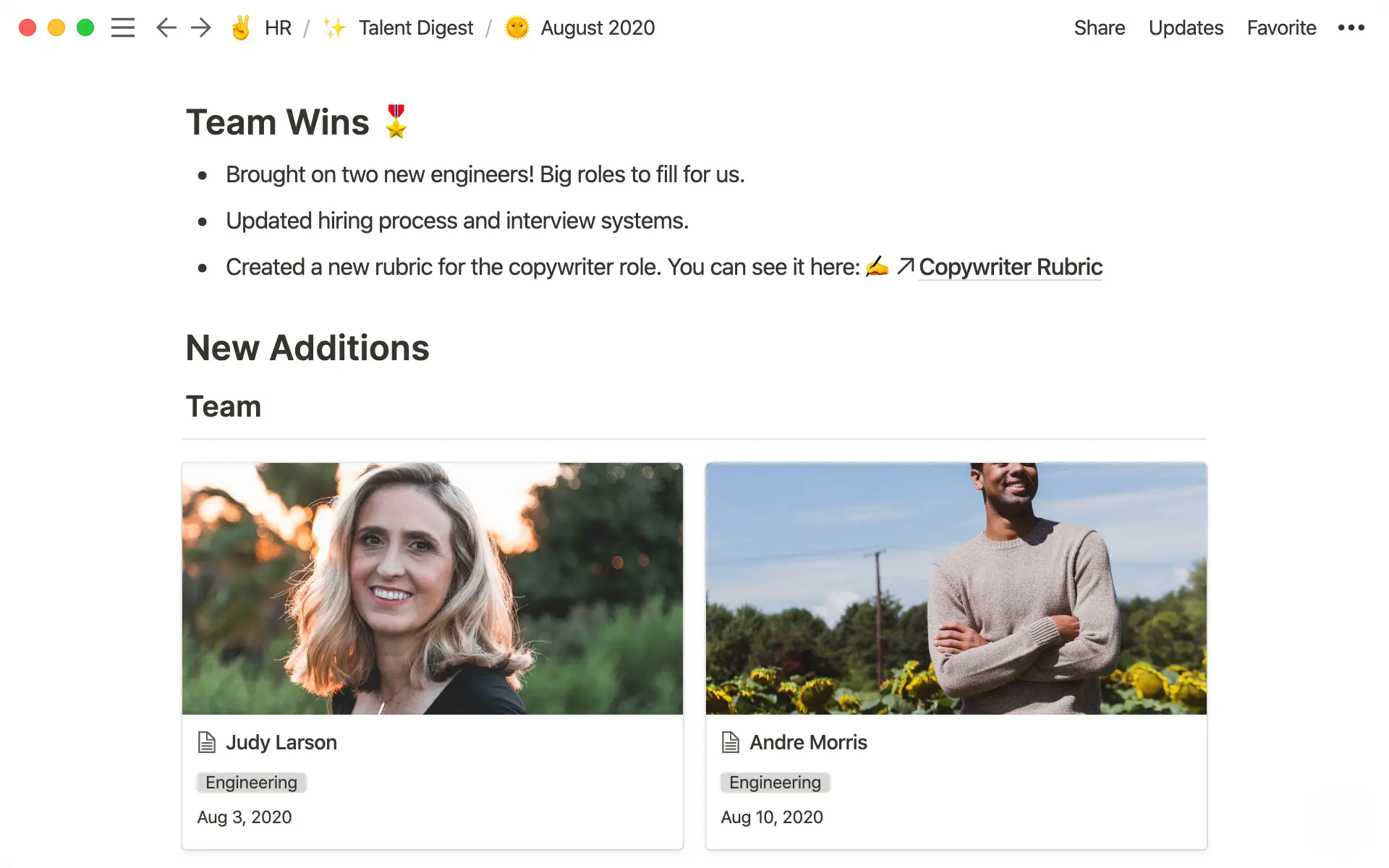 A talent digest helps employees get to know each other.